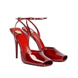 Womens Sandals Square Open Toe Stiletto High Heels Leather Ankle Strap Sandals Peep Toe Backless Buckle Dress Party Fashion Shoes for Women