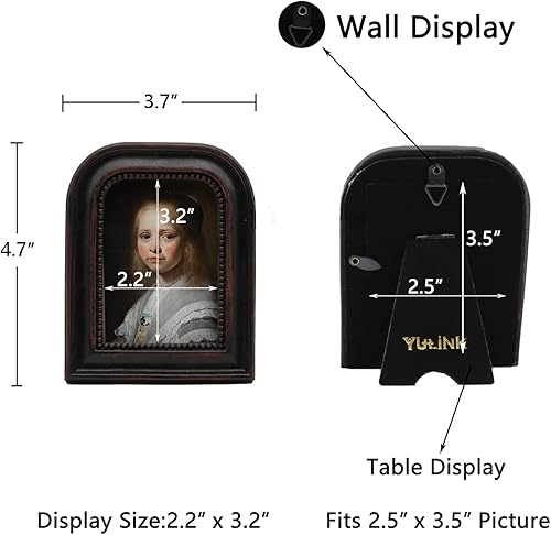 Miniatura 4 de Marco de fotos pequeño vintage marrón rústico de 2.5 x 3.5 pulgadas y mini marco de fotos negro y dorado antiguo de 2.5 x 3.5 pulgadas, paquete