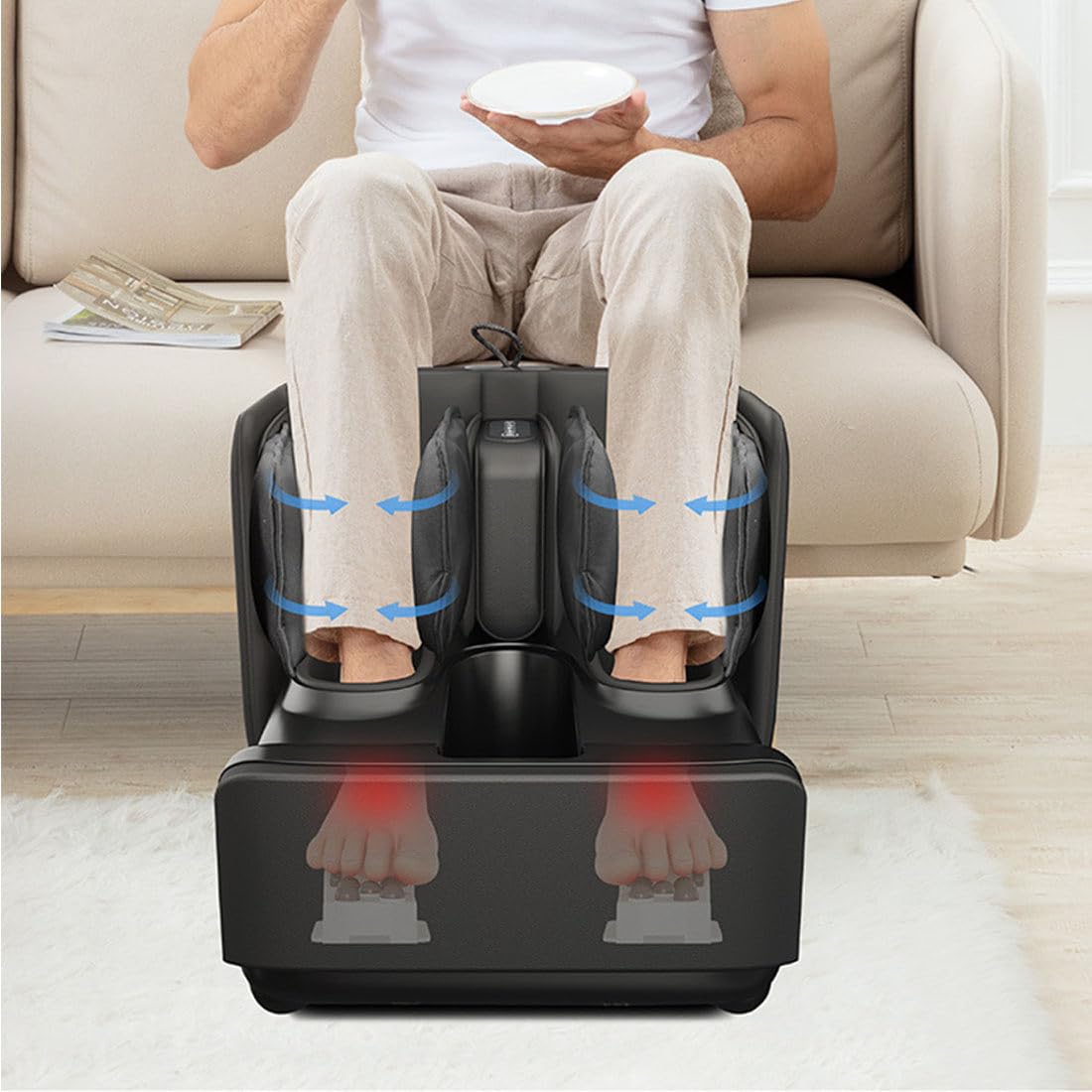 Massaggiatore per Piedi E Gemelli con Funzione di Compressione E Calore, Massaggiatore per Piedi E Polpacci con 3 Livelli di Intensità E 2 modalità, Sollievo dalla Stanchezza White