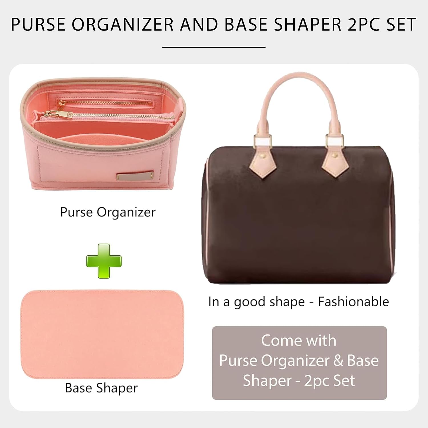 Purse Organizer Insert Compatible with LV Speedy 30 Bag Insert,Premium Felt Lightweight 30 Bag Organizer with Base Shaper, Tote Handbag Inner Divider Purse Accessories with Zipper Pocket,Pink image 5