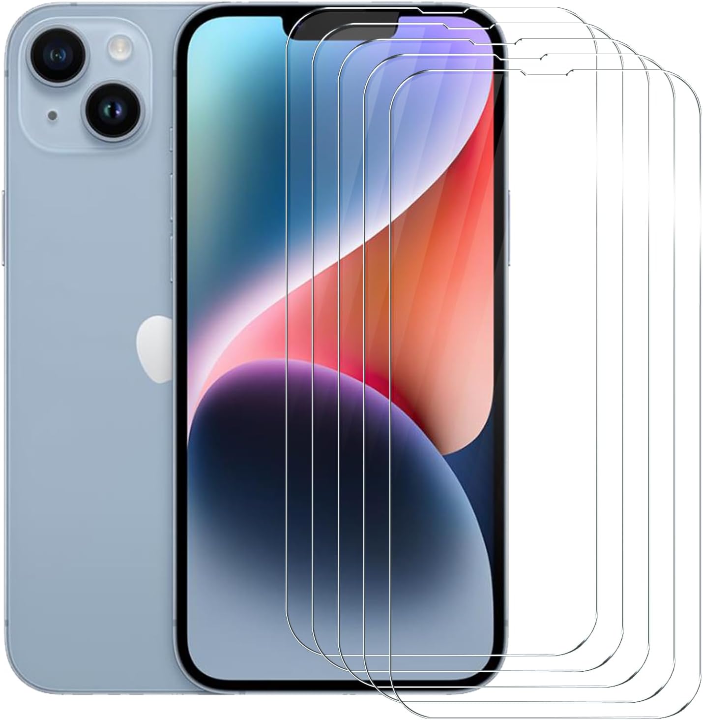 TENOC Screen Protector for iPhone 13 & iPhone 13 Pro & iPhone 14 & iPhone 16e & iPhone 17e, 5-Pack Clear 9H Tempered Glass Film Cover Sensor Protection Case Friendly for 6.1 inch