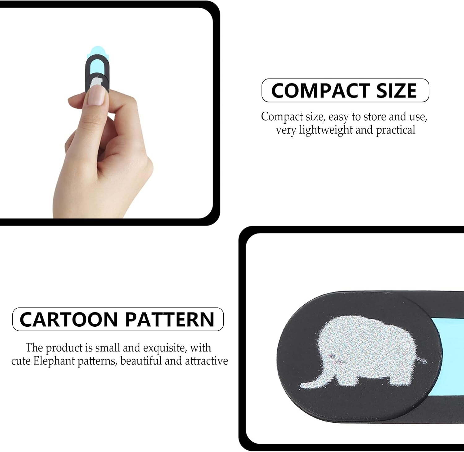 SOLUSTRE Webcam Cover Slide Elephant Pattern Camera Cover Slide for Laptop and Mobile Privacy Adhesive Privacy Protector 2-Pack 0.62 X 0.39 X 0.02 in