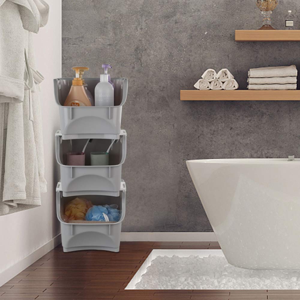 Bblie 3 Ripiani Cesti Impilabili Da Cucina, Grigio Cassetta Pieghevole In Plastica Scatola Di Plastica