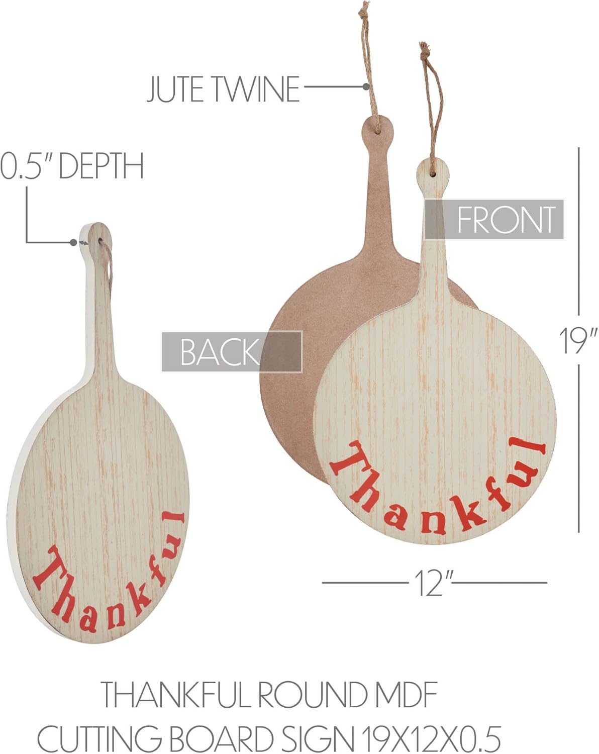 VHC Brands Thankful Round MDF Cutting Board Sign 19x12, Holiday Decoration for Tabletop, Table Decor for Thanksgiving