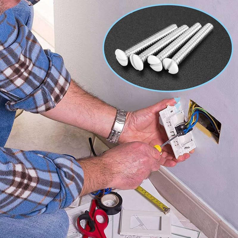 Generic BEAU-120 Pcs White Wall Plate Screws 1 Inch Long Slotted 6-32 Threads Switch Cover Screws Oval Head Milled Slot Screws Wall - (Color: White)