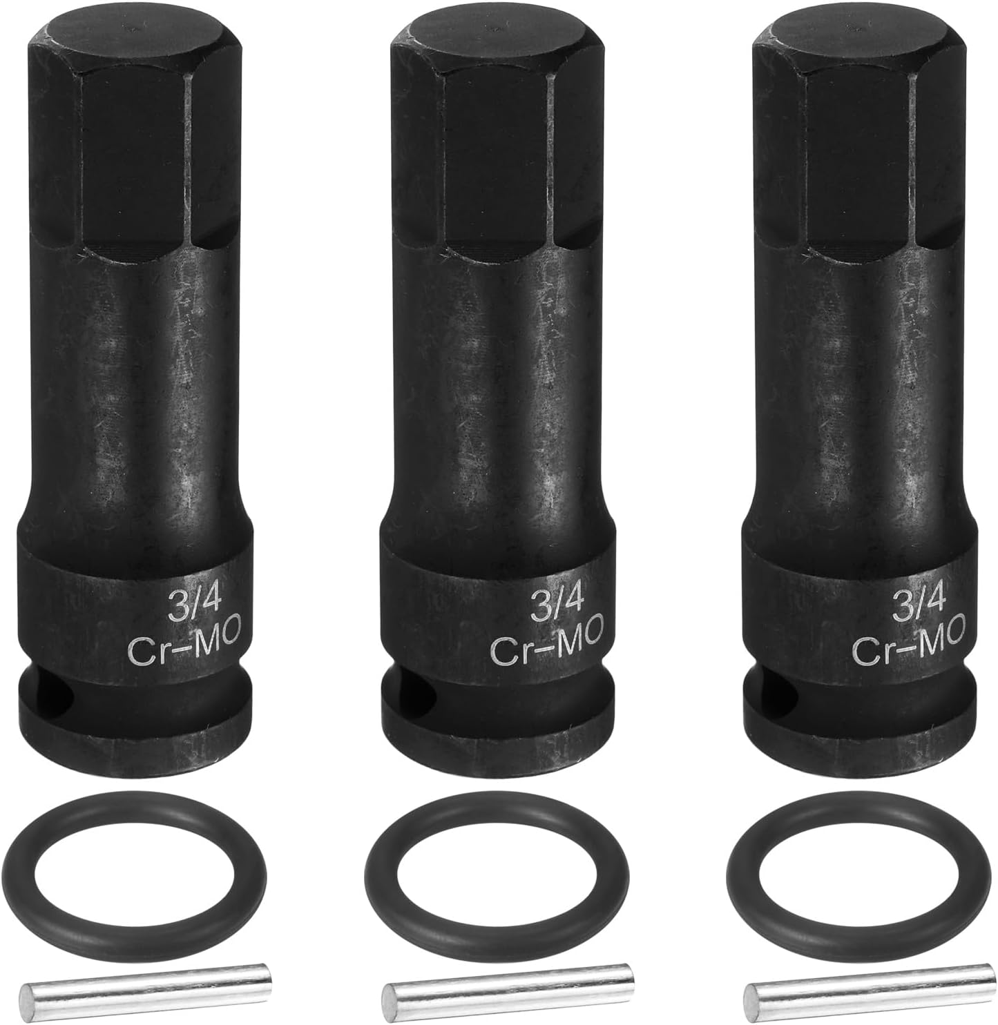 sourcing map 3pcs 1/2" Drive Impact Hex Bit Socket 3/4 Inch SAE CR-MO Steel 6-Point Sockets with Cotter Pin for Power Drill Drivers Adapter
