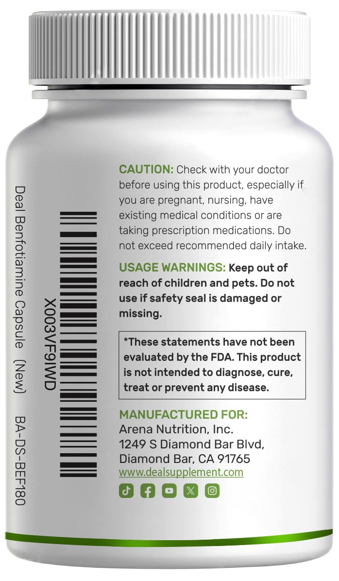 Benfotiamine 600mg Per Serving, 180 Veggie Capsules (300mg Per Cap) – Fat Soluble Vitamin B1 Thiamine Supplement – 3rd Party Tested, Vegan, Non-GMO, Gluten Free — Amazon image 8