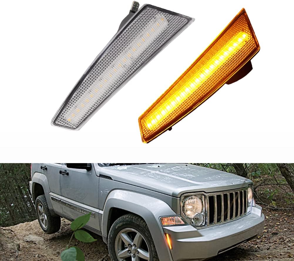 For 2008 2009 2010 2011 2012 Jeep Liberty Front Bumper side Marker Lights Amber Led Clear Lens 57010214AC, 57010213AC