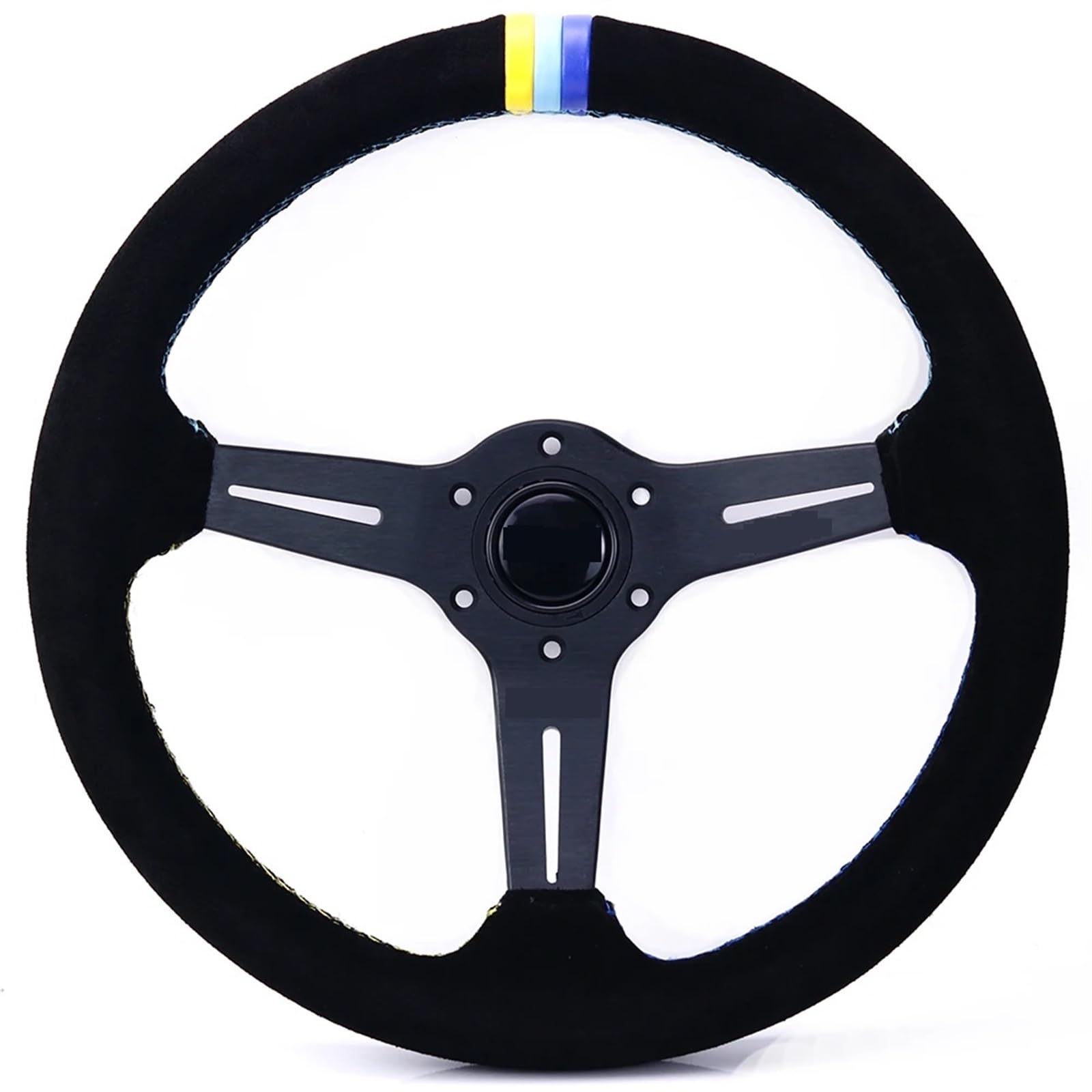 Volant Volant de course de voiture en cuir suédé de 14 pouces/350 mm avec coutures en 3 couleurs