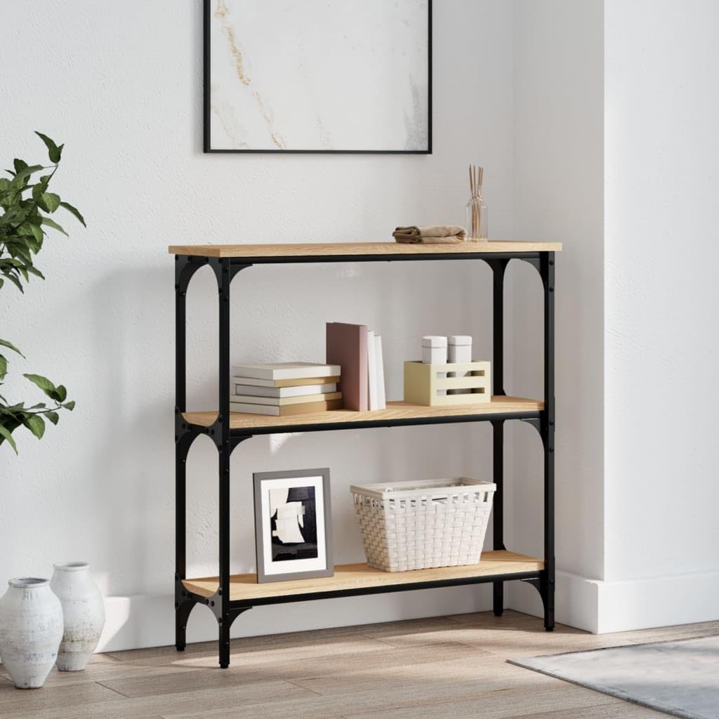 SXZenSpace Console Table Sonoma Oak 75 x 22.5 cm Engineered Wood with Metal Frame Adjustable Feet Slim Hallway for Living Room Corridor and Bedroom