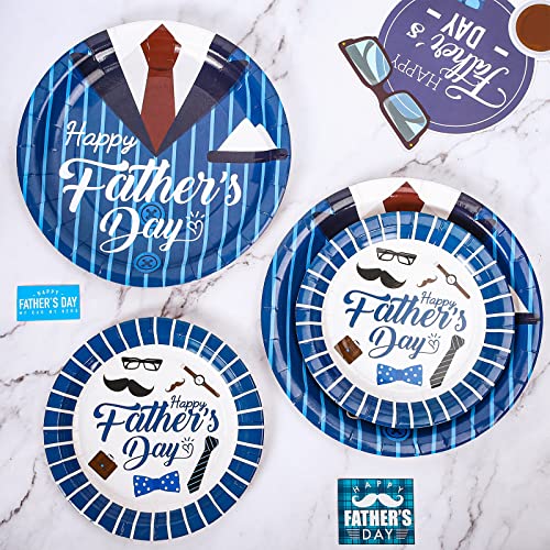Whaline 40Pcs Happy Father's Day Paper Plates Suit Tie Prints Round Disposable Plates 9Inch & 7Inch Blue White Decorative Tableware For Grandfather's Birthday Party Supplies Table Decorations #TOP2