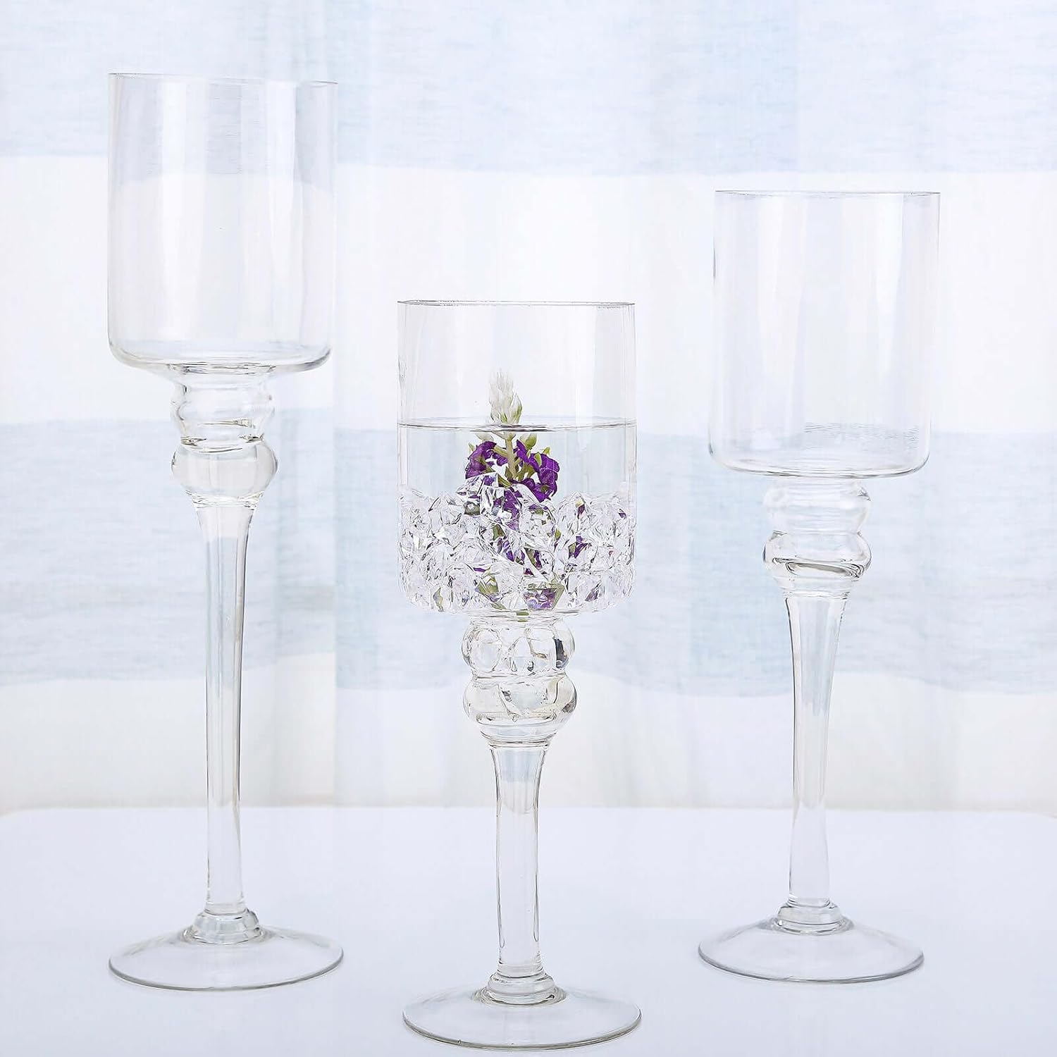 Tableclothsfactory Set of 3 Clear Long Stem Glass Cylinder Flower Vase Tabletop Candle Holders