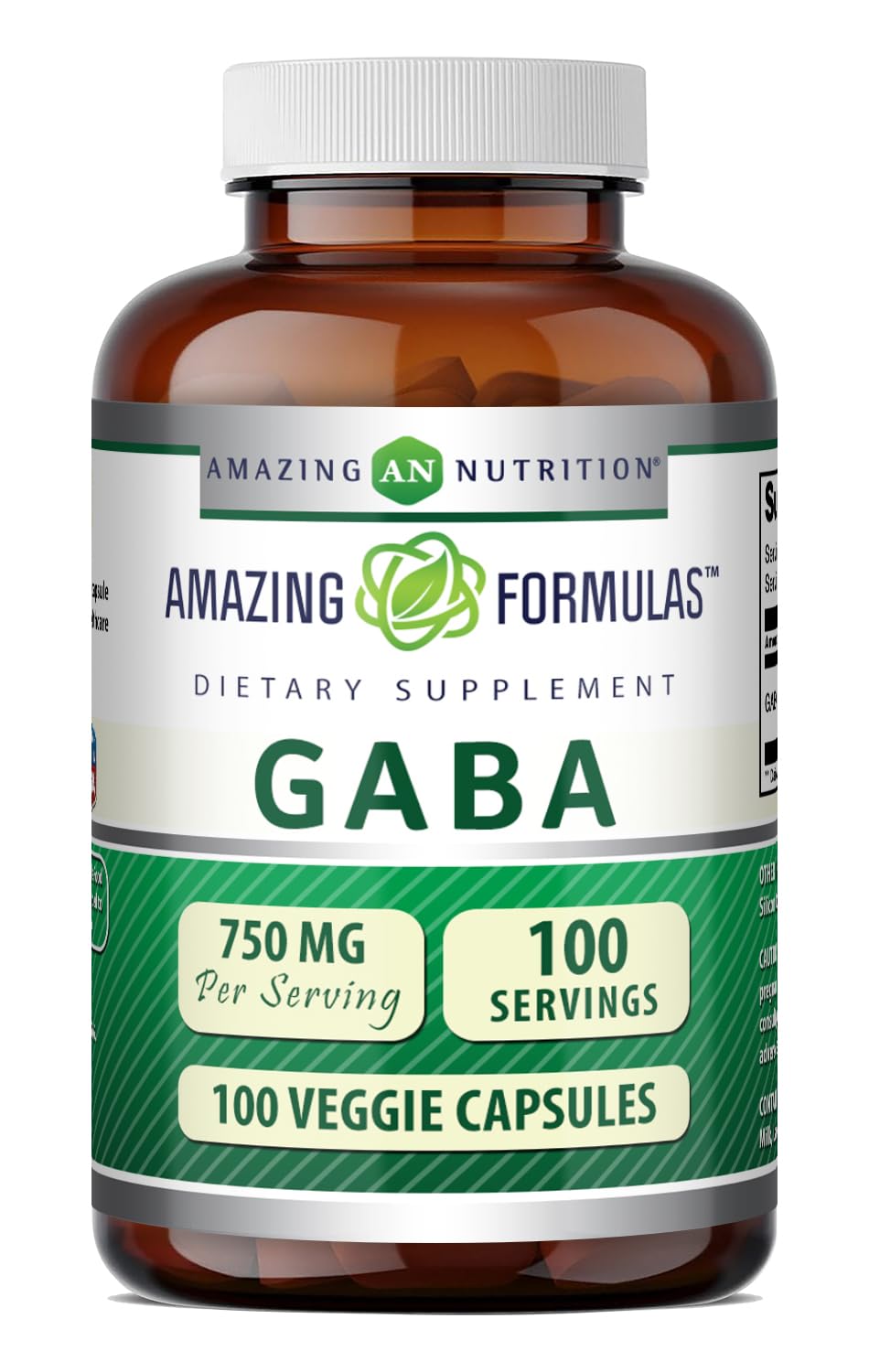 Amazing Formulas GABA Supplement | 750 Mg per Serving | 100 Veggie Capsules | Non-GMO | Gluten-Free | Made in USA | Ideal for Vegetarians Unflavored - 100 Count
