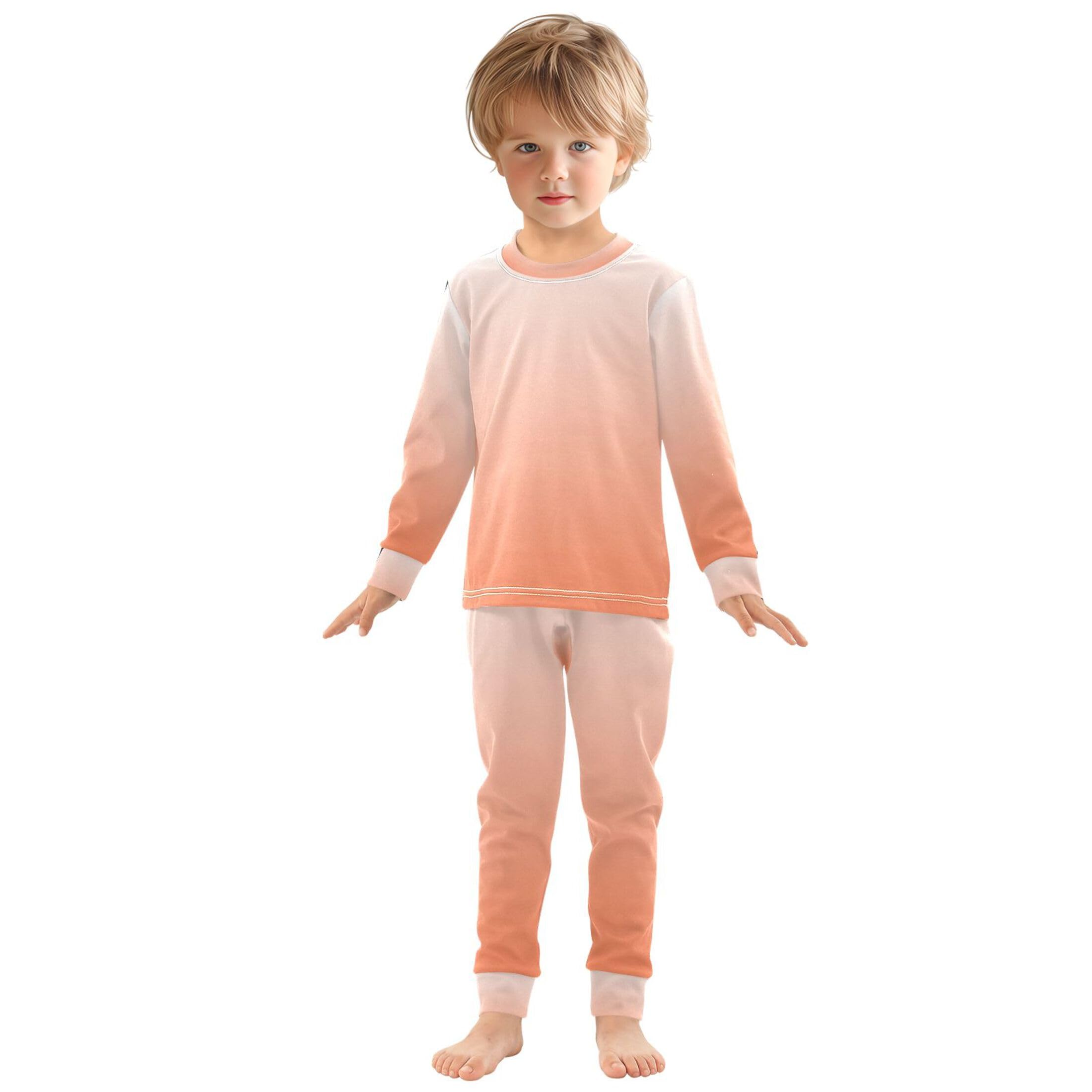 Gradient Coral Long Sleeve Pajamas Set Sleepwear Jammies 2pcs Set Pjs Gradient Coral