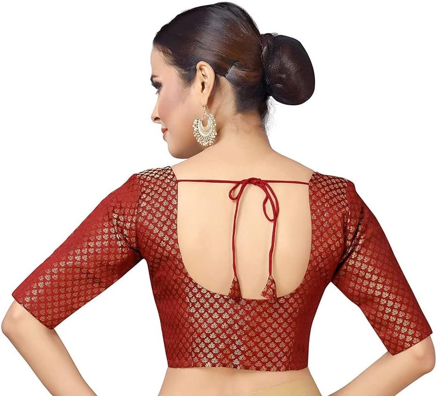 Miniatura 3 de Mujeres partido desgaste Bollywood poliéster brocado Readymade estilo sari blusa codo mangas