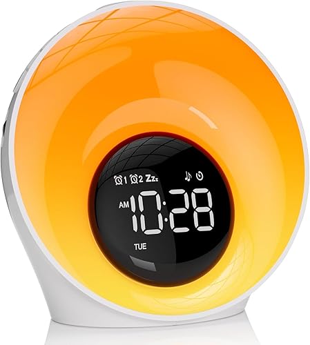  Wake Up Light Sunrise Alarm Clock,White Noise Sound Machine with 30 Soothing Sounds,Timer,Sleep Aid,Snooze,Adjustable Brightness & Volume Lamp,Dual Digital Alarm Clocks for Heavy Sleepers Adults Kids [Energy Class G] 