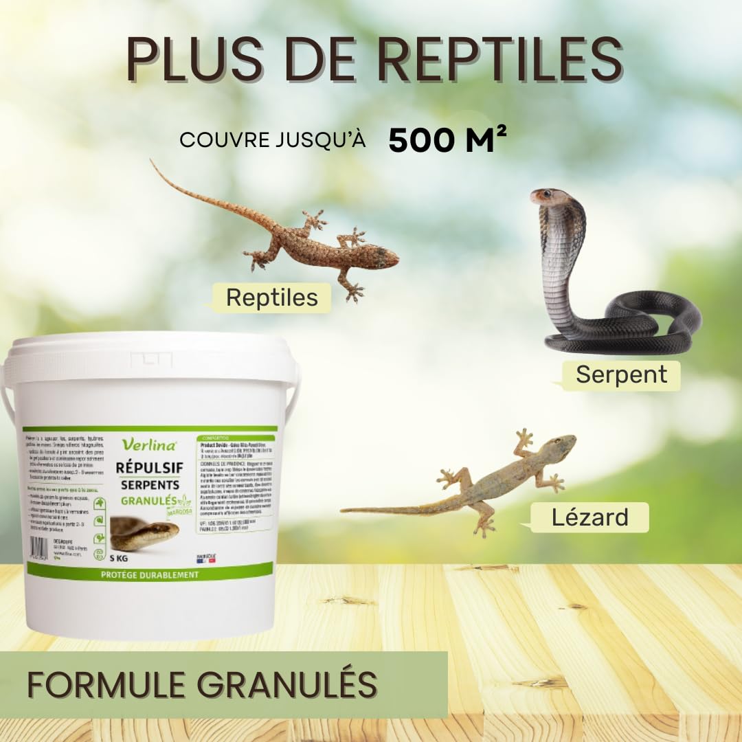 Répulsif Serpent Granulés 5kg, Protection Naturelle Anti-Reptiles, Longue Durée, Usage Extérieur jusqu'à 500 m²