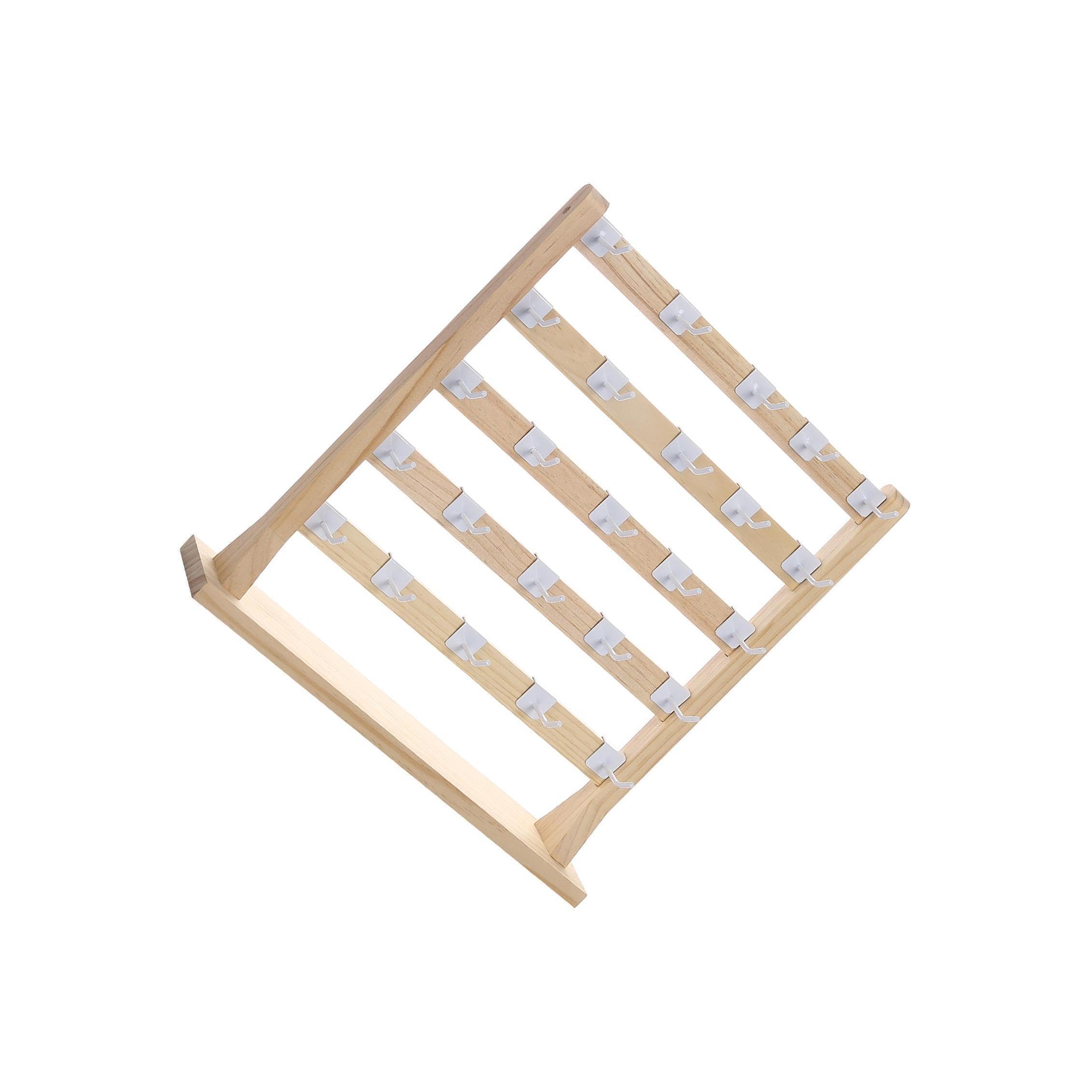Yixannx Wood Color Jewelry Display Stand Multi Tiers Earring Storage Rack With Customizable Hooks Organizing Jewelry Including Rings Bracelets And Dangles Display Stand, 5 Tier