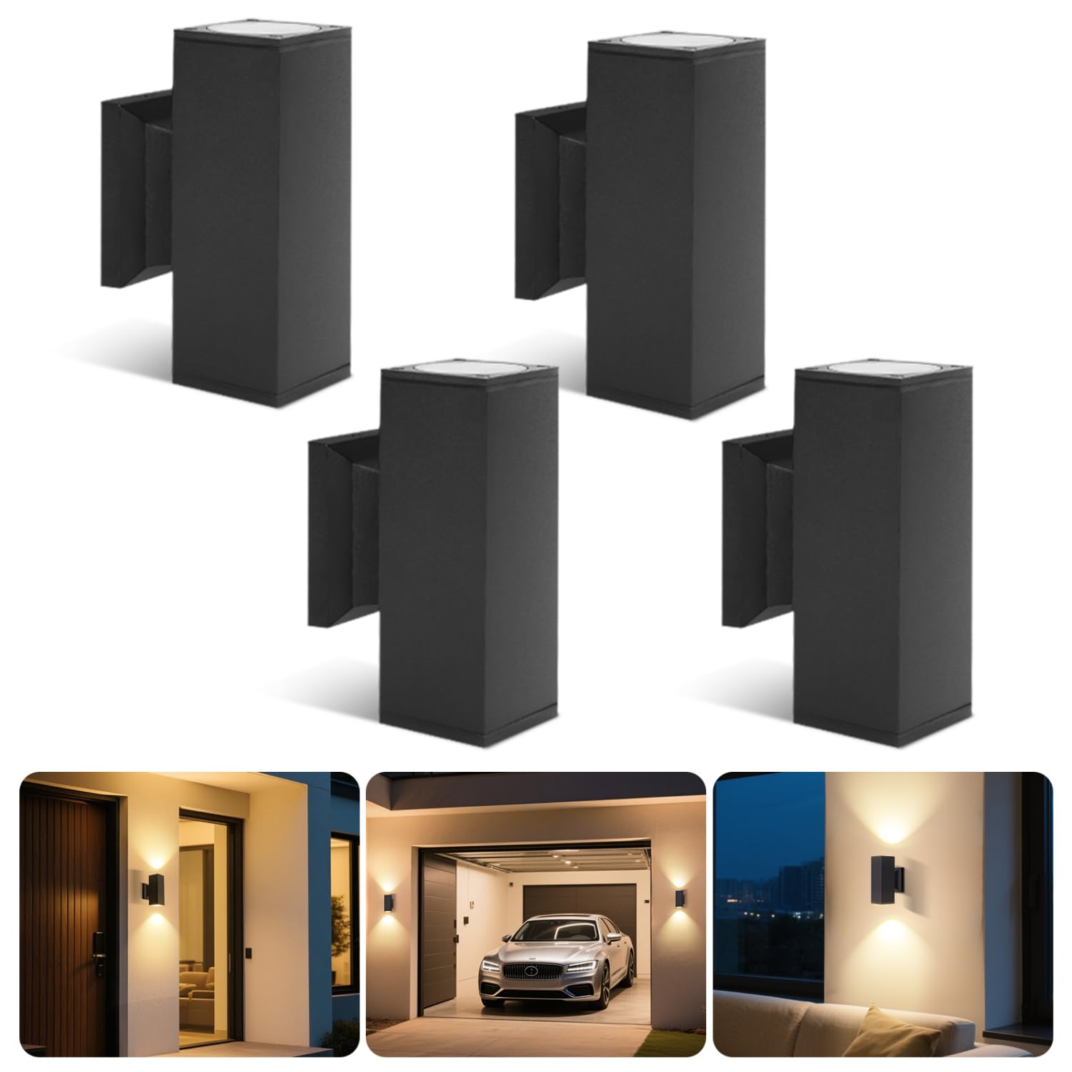 Aigostar LED Wandleuchte Rechteck GU10 Aluminium Up Down Außenwandleuchte Wasserdicht Außenleuchte Außenlampe Wandspot für Innen und Außen, Schwarz(4er-Pack), Keine Glühbirne enthalten