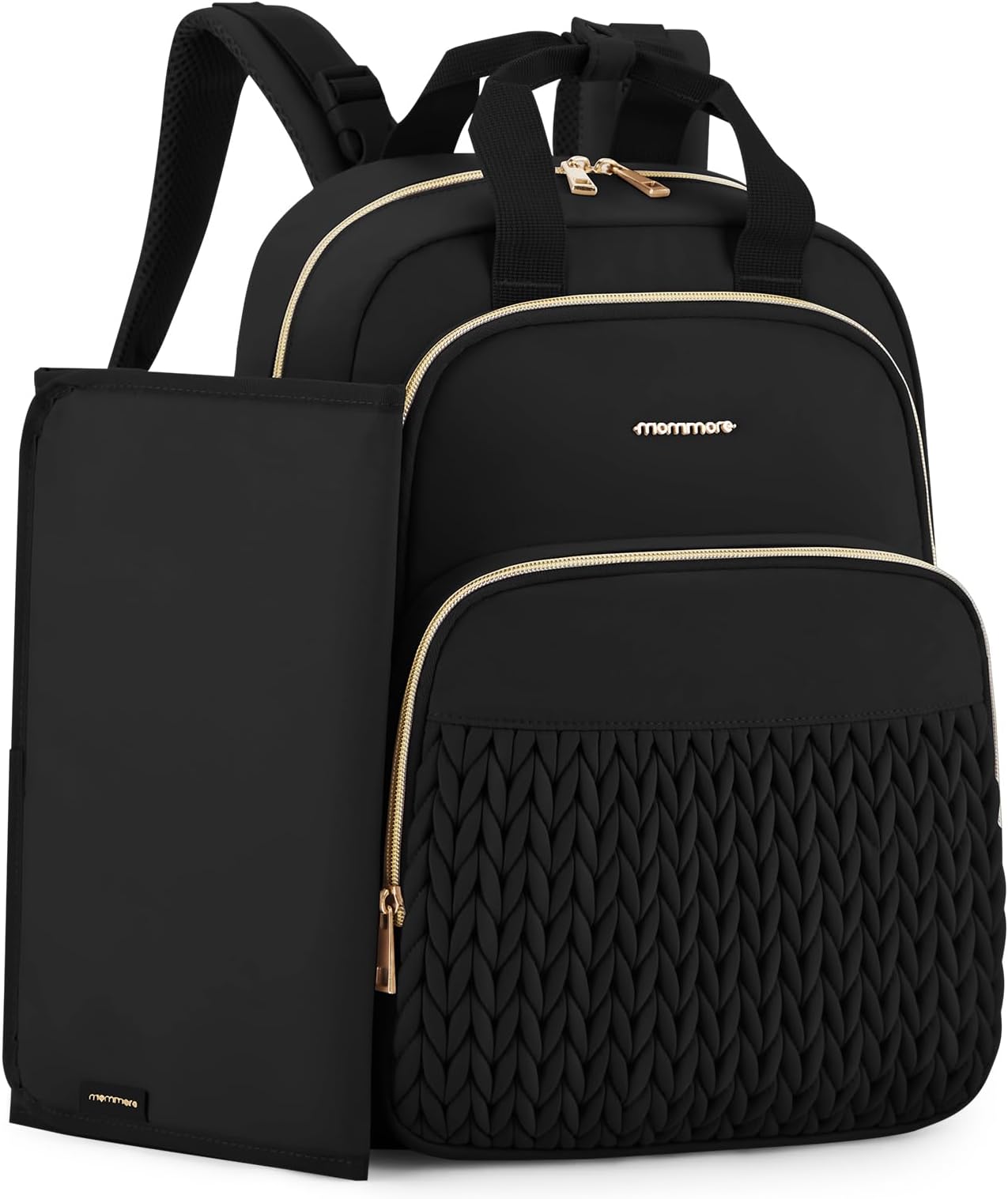 Diaper Bag Backpack, Stylish Travel Baby Bag with Insulated Pockets, Changing Pad and Stroller Straps for Toddler (L-Black, Large-27L)