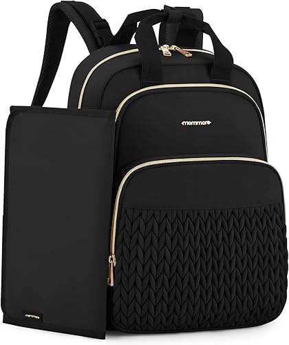 Miniatura 11 de mommore Mochila para pañales, elegante bolsa de viaje para bebé con bolsillos aislados, cambiador y correas para cochecito para niños pequeños