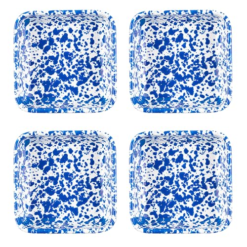 Crow Canyon Home Splatter Enamelware Small Square Trays, Set of 4, Blue