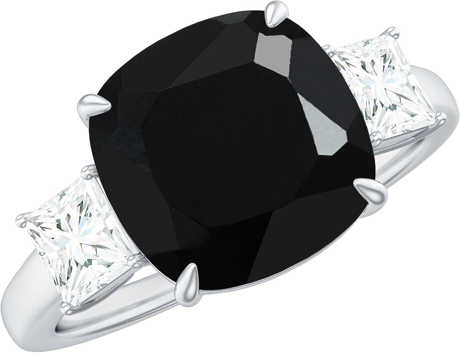 Certified Lab Grown Black Diamond Cushion Cut Engagement Ring, AAAA Quality, Black Diamond 3 Stone Ring - Ready To Gift