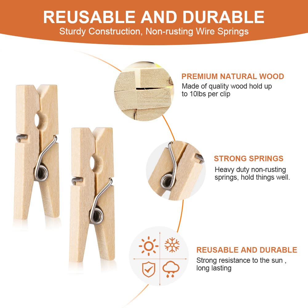 Vicloon Mini Wooden Peg, 110pcs Mini Pegs for Arts and Crafts Tiny Clips for Photo Wall Home School Wedding Decoration, 2.5cm - Image 3