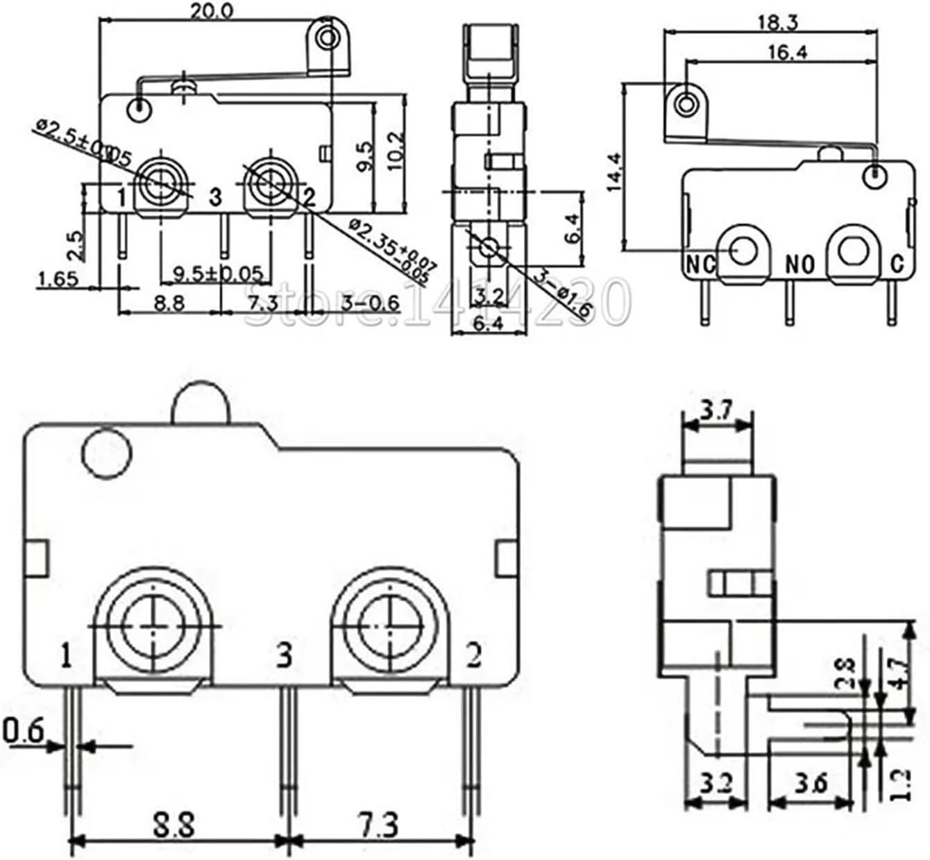 ローラーリミットスイッチ付きミニマイクロスイッチ3ピン100個