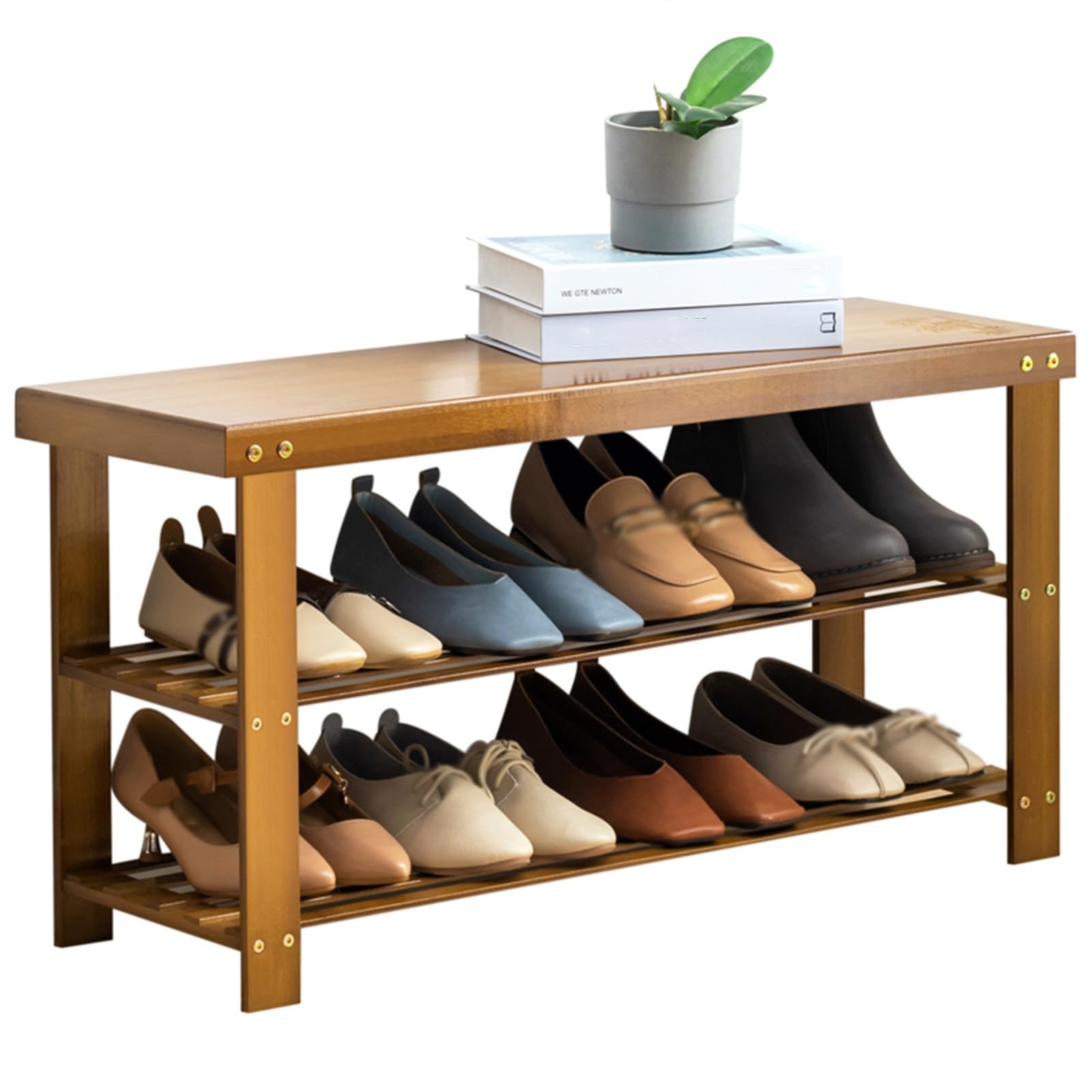 Tabouret à chaussures en bambou 3 niveaux meuble rangement couloir bois