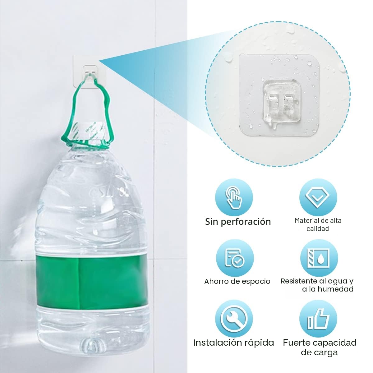 36 Piezas Ganchos Adhesivos Extra Fuertes, Ganchos Grandes Transparentes, Gancho Multiusos Reutilizables, Ganchos Impermeables para Cocina Baño Pared
