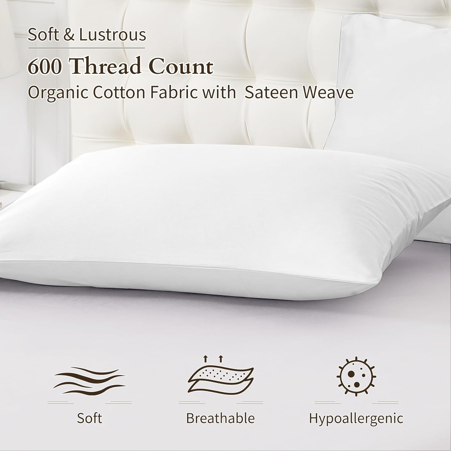 Warmstar 100% Organic Cotton White Pillow Cases Set of 2, Pillow Cases King Size Satin Weave Soft Hypoallergenic GOTS Certified Pillowcases Breathable Envelope Pillowcass,20x36 Inches