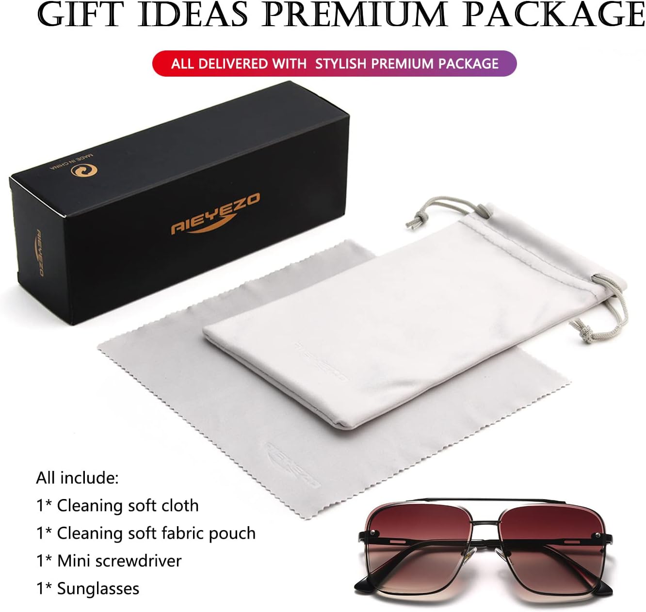 AIEYEZO Oversized Square Sunglasses for Men Women Fashion Metal Frame Square Aviator Gradient Shades - Image 6