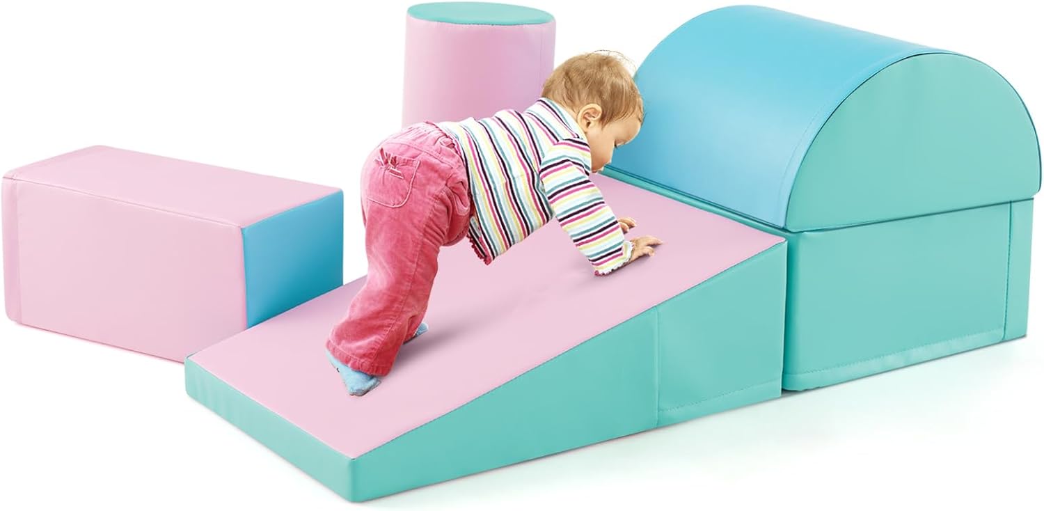 Costzon 5 Pieces Climbing Toys for Toddlers, Soft Foam Block Play Structures Infants Climbers for Child Development, Waterproof Kids Climbing Toys Indoor for Preschool Baby