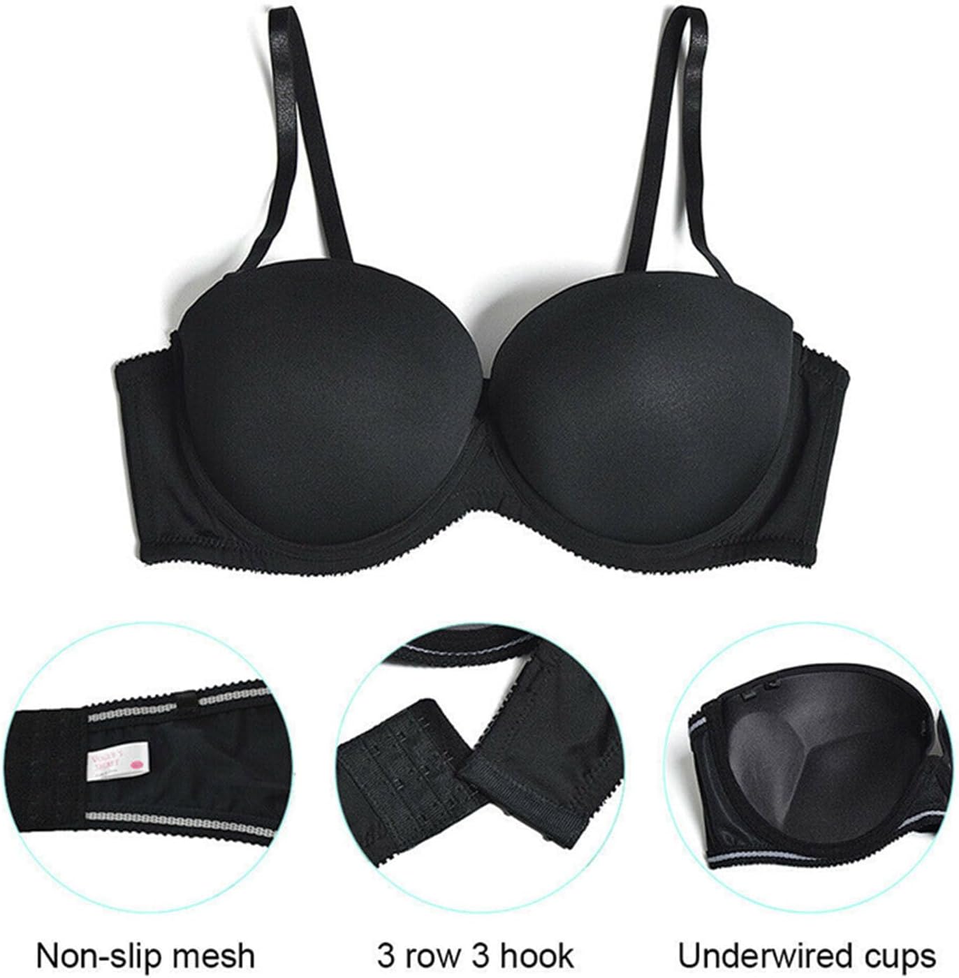 Plusexy Women's Push Up Strapless Bra Thick Padded Underwire Convertible Multiway Bras - Image 5