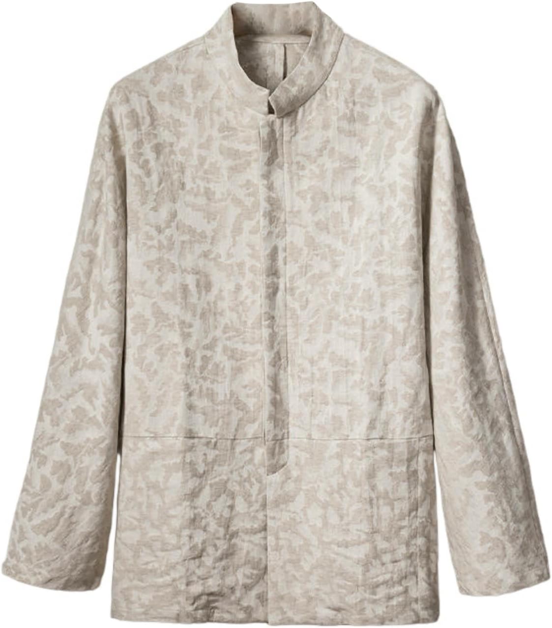 Men's Cotton Linen Long Sleeve Jacquard Tang Shirt Chinese Style Retro Casual Wear