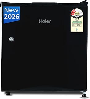 Haier 50L Direct Cool Mini Bar Single Door 2 Star with Freezer Box, Easy & Safe Clean back, LED Light, Lock & Key for Safety (HRD-752KSA, Black Steel, 2026 Model)