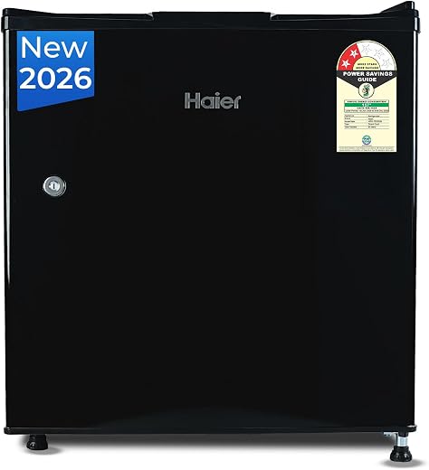 Haier 50L Direct Cool Mini Bar Single Door 2 Star with Freezer Box, Easy &amp; Safe Clean back, LED Light, Lock &amp; Key for Safe...