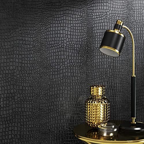 472.4'' x 17.7'' Crocodile Wallpaper Lavish Black Wallpaper Matte Crocodile Textured Wallpaper Bathroom Wallpaper Self Removable Wallpaper for Home Decoration Renovation [Charcoal Black,58.1 Sq Ft]