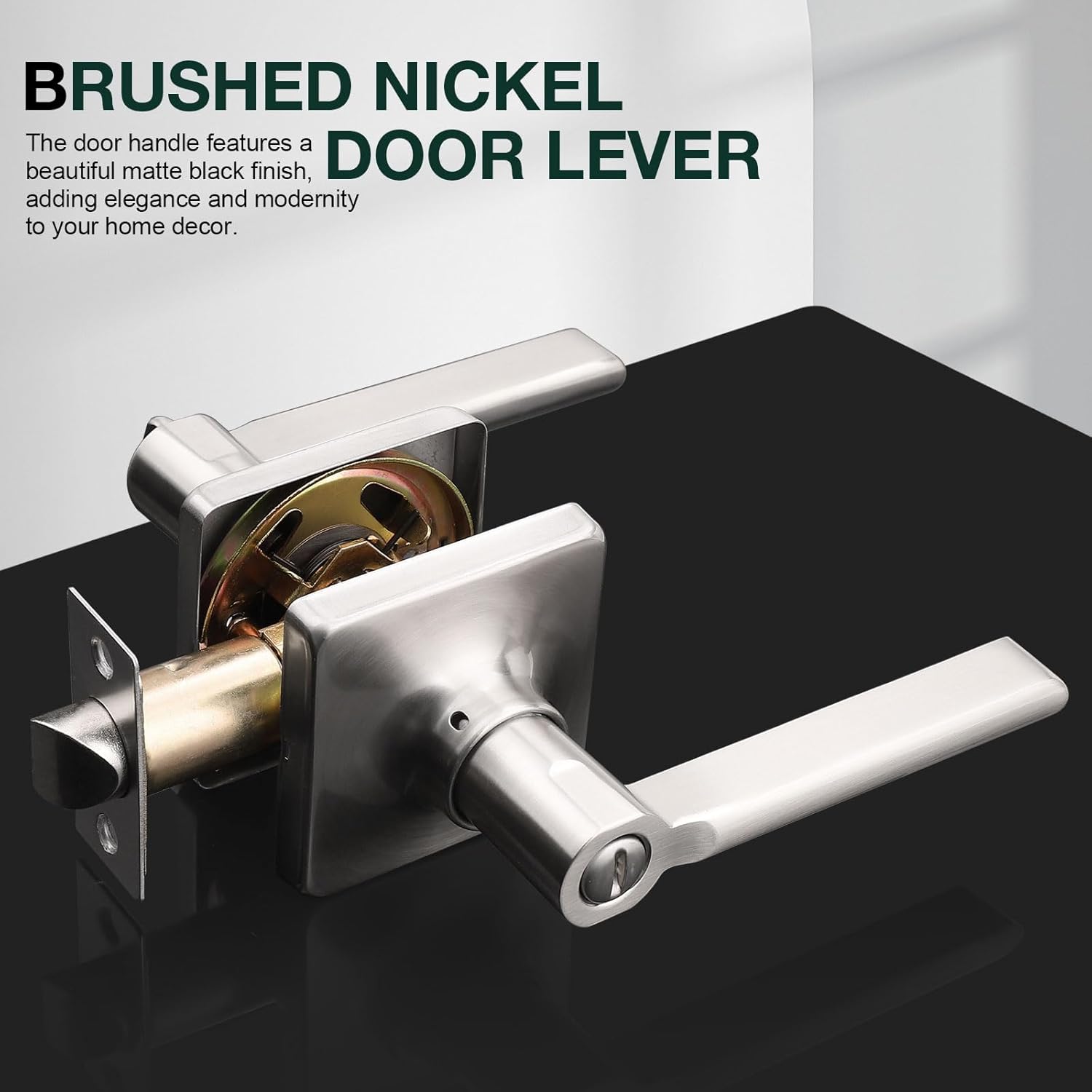 GOBEKOR 3 Pack Brushed Nickel Interior Door Handles Nickel Privacy Door Levers Keyless Bedroom Bathroom Door Handle with Lock Square Door Knobs Privacy Lever Door Handles