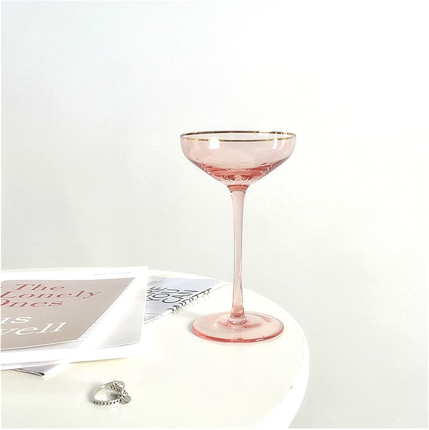 Tall Wide Mouth Martini Glass 150Ml Lead-Free Crystal Wine Glass Gold Foil Sweet Champagne Glass Plate Cocktail Art Drinking Gift Party Decoration Decoration/Pink
