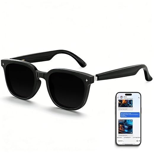 2026 AI Smart Glasses with Bluetooth,Open-Ear Audio Bluetooth Glasses for Men,Real-Time Translation 130+ Languages,AI Meeting Assistant,Gesture Control,9H Battery,35g Lightweight,Daily&Business Use