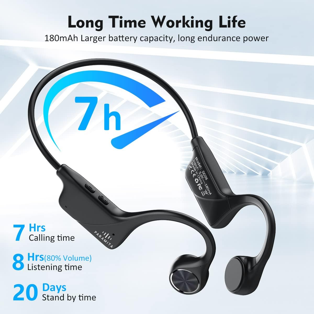 PARAMITA Bone Conduction Earphone,Type-c Wireless Bluetooth Headphones,Waterproof Sports Headset with Mics,for Workouts Running Driving