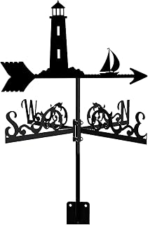 HAILIA Lighthouse Metal Weather Vane, Stainless Steel Weather Vane Roof Garden Decorations Wind Direction Indicator Wind Vane for Outdoor Farm Yard Garden