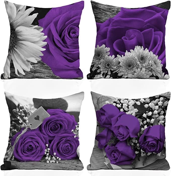 Cushion Covers 45 x 45 cm Set of 4 Orange Grey Abstract Art Paintings Linen Decorative Square Throw Pillow Cases Country Style for Sofa Couch Livingroom Home Decor Cushion Covers 18 x 18 Inch