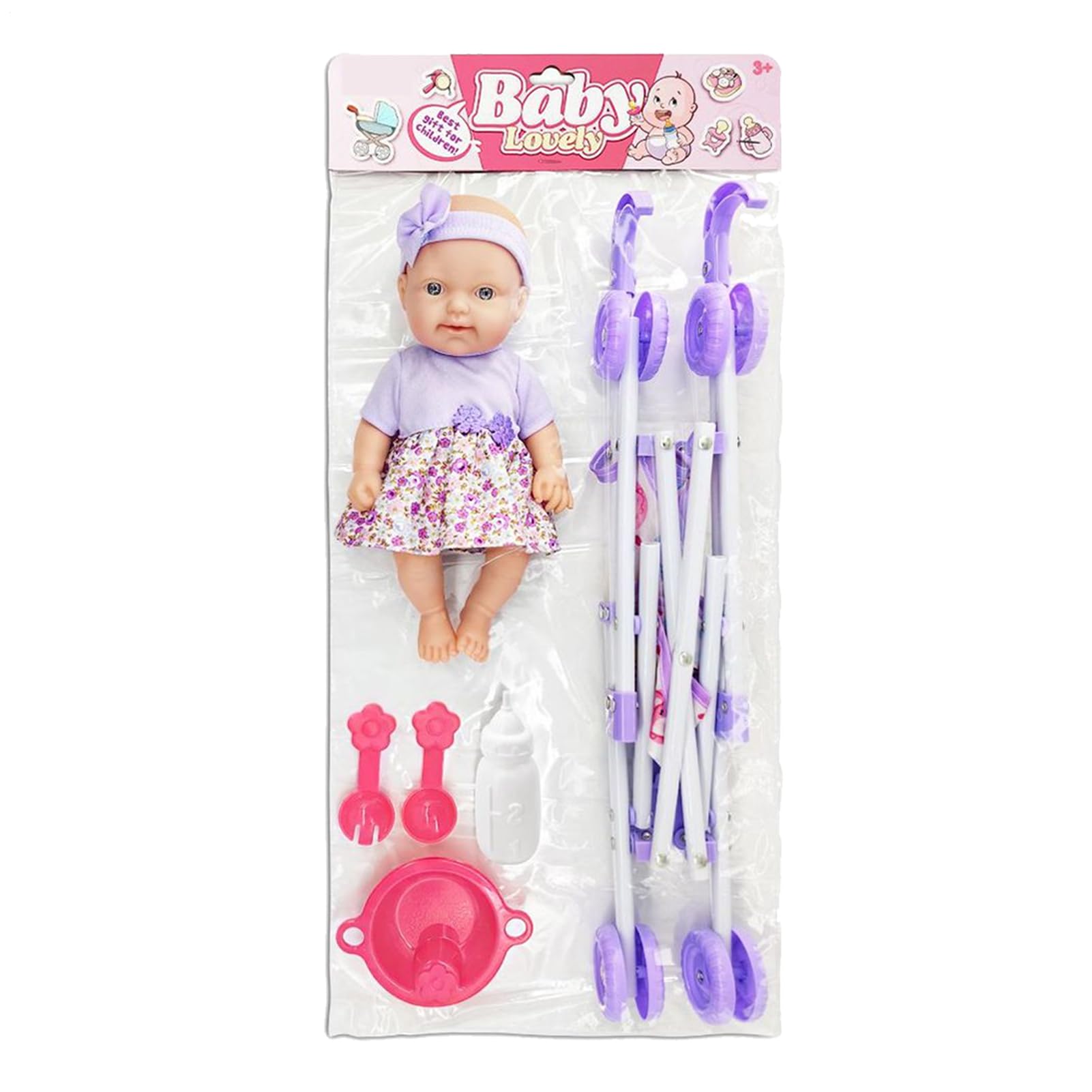 Cochecito - Accesorios para bebé Juego Realista, Juego de muñecas de 10 Pulgadas, de imitación Infantil | Kit s para niña niño 3+ años Juego rol