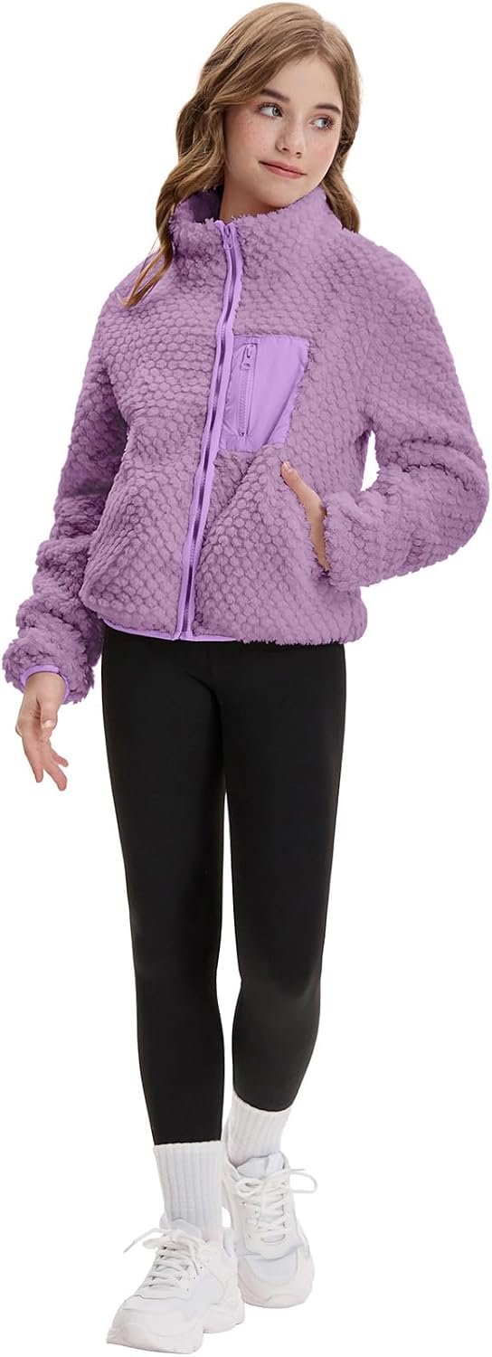 CHILDRENSTAR Girls Fleece Jacket Kids Warm Sherpa Zip Up Coat with Pockets