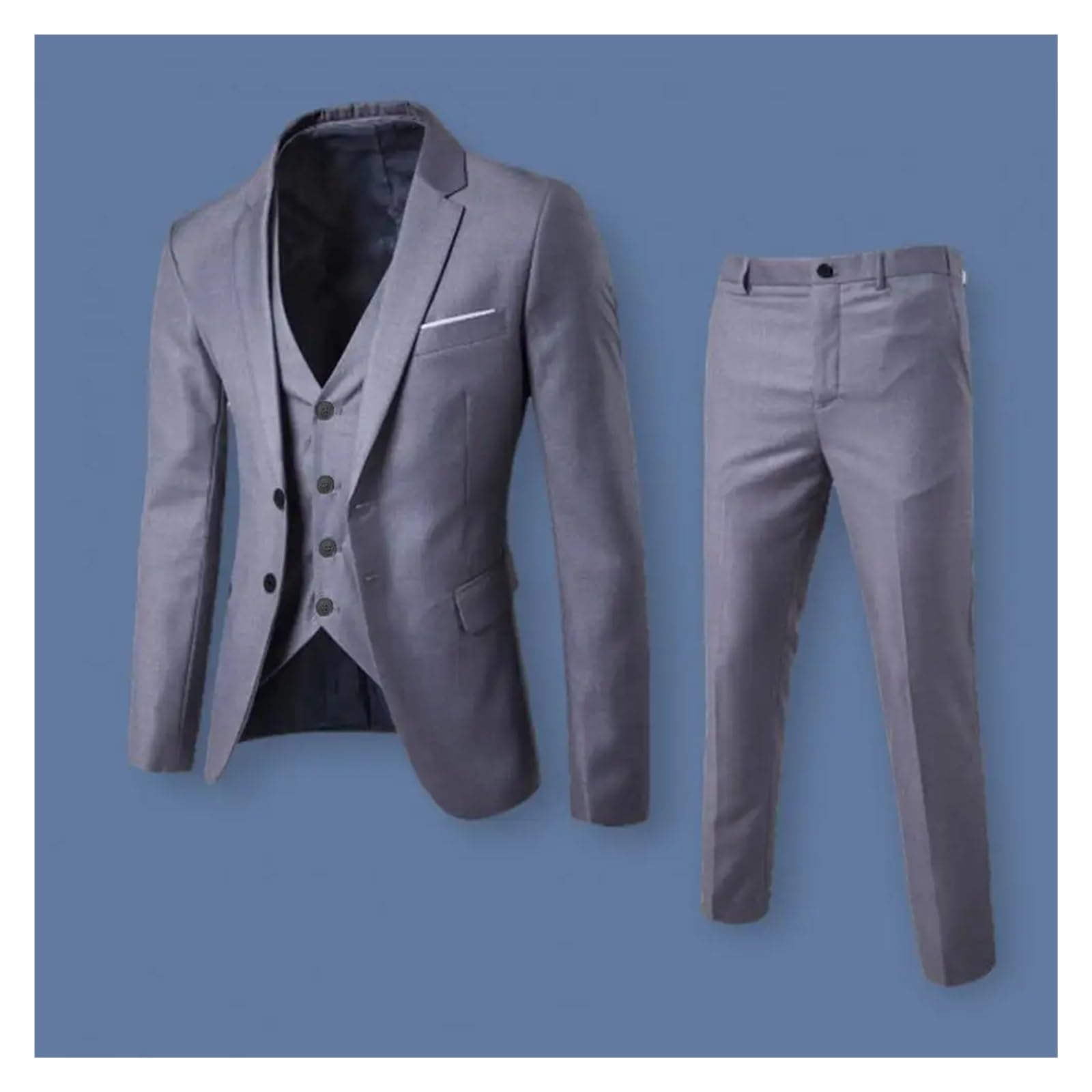 Conjunto De Traje Ajustado For Hombre, Conjunto De Traje De Negocios Elegante For Reuniones Formales, Bodas, Padrinos De Boda, Chaleco De Chaqueta Antiarrugas Ajustado(Blue1,XXXL)