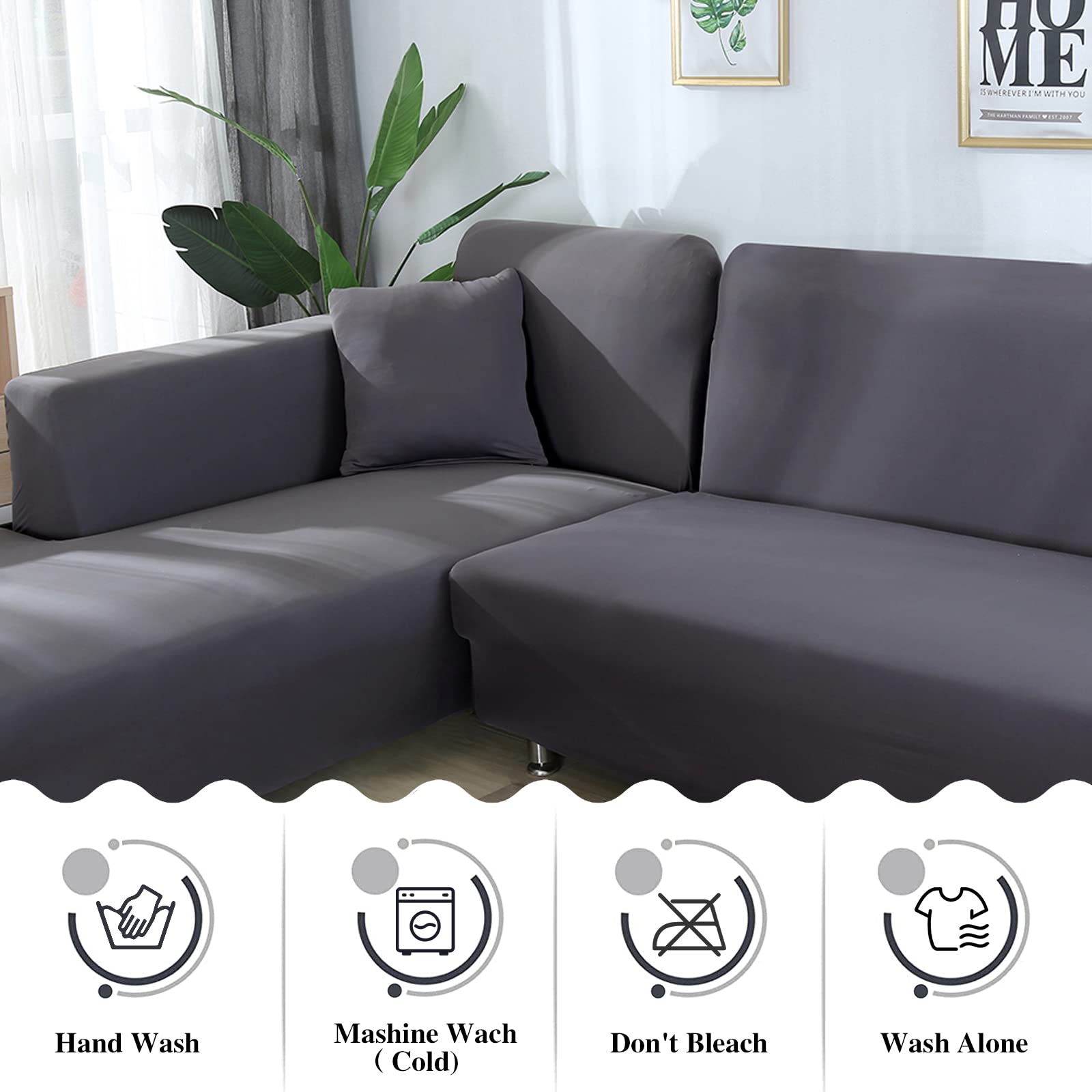 Jaotto Copridivano con Penisola Elasticizzato A Sinistra Destra, Fodere Copridivano Angolare Universale, Copridivano Antigraffio Gatto Chaise Longue Sofa Cover a Forma di L(2 Posti+2 Posti,Grigio)