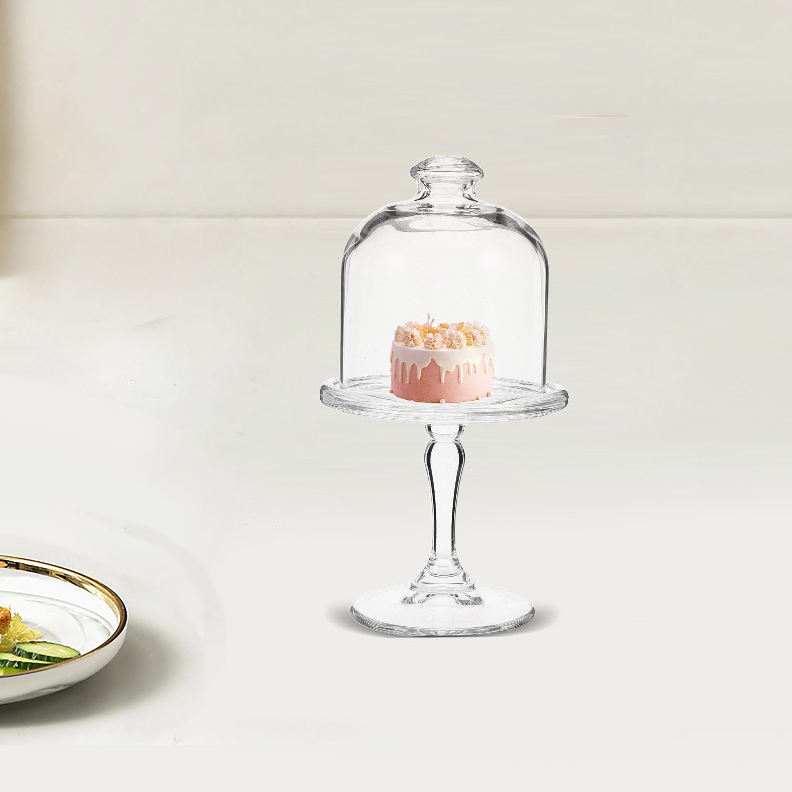 INOOMP Soporte para Tartas de Vidrio con Cúpula Elegante, Bandeja para Exhibición de Pasteles con Base Resistente, Mantiene Frescura y Fácil de Limpiar para Fiestas y Reposterías